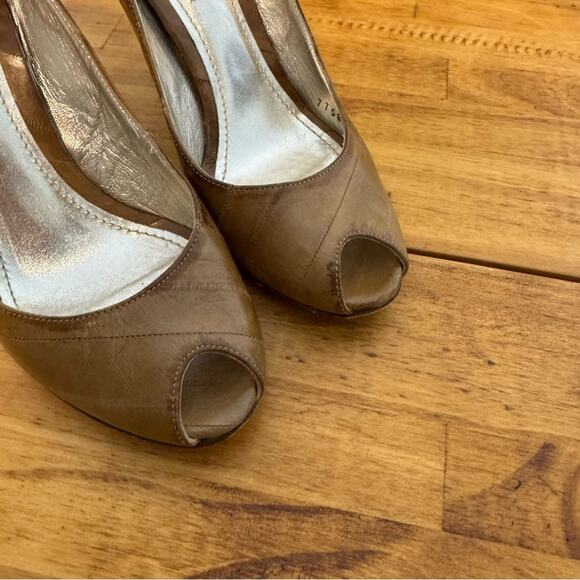 Dolce & Gabbana Italy Spuntata Anguilla Brown Leather Peep Toe Heels Size 35.5 - Picture 3 of 7